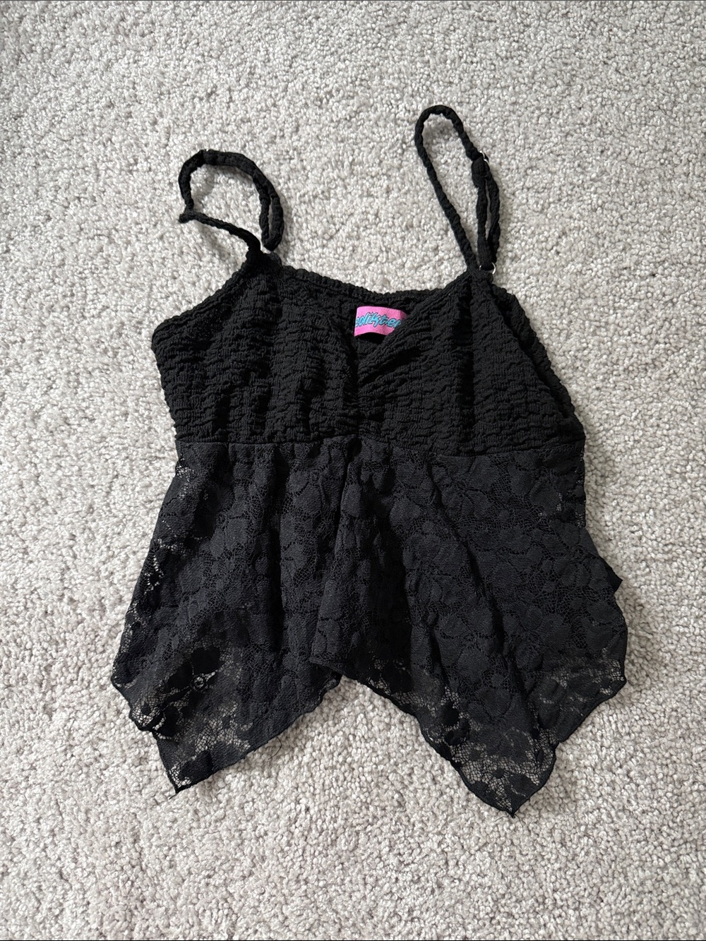 Black Lace Handkerchief-Hem Cami Top